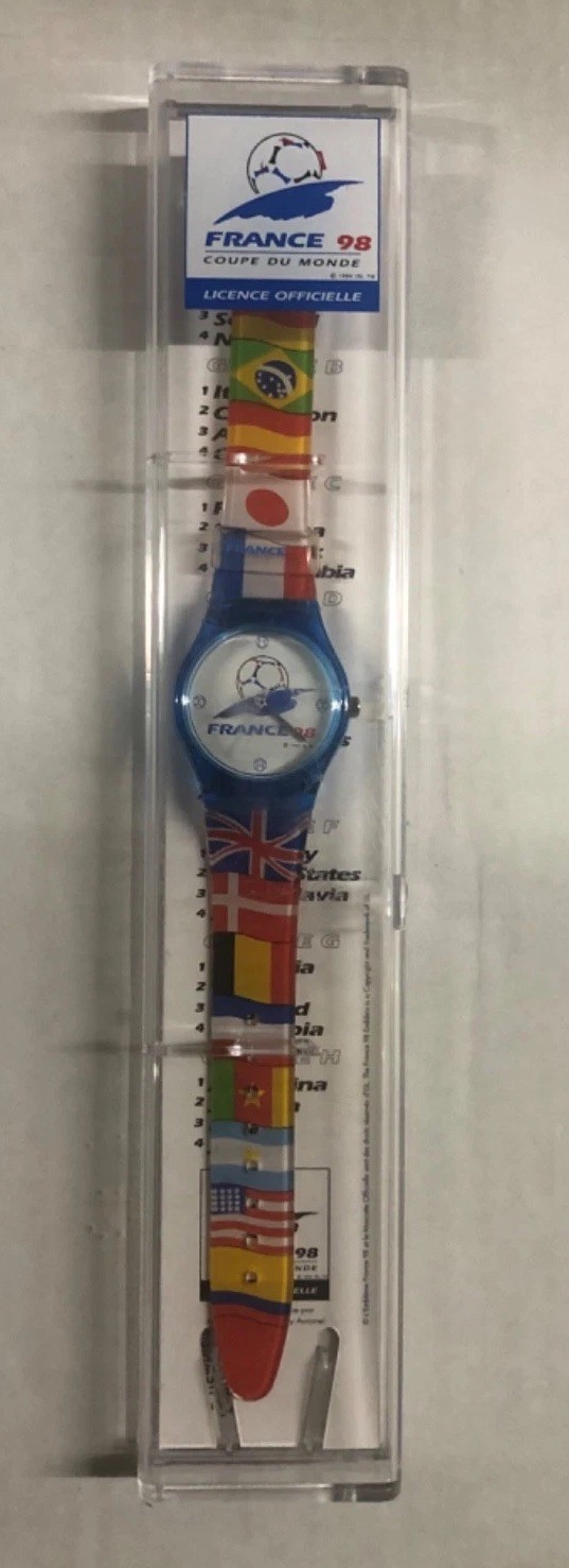 1998 France World Cup Official Watch with Box Soccer Ball Dial Vintage Swiss