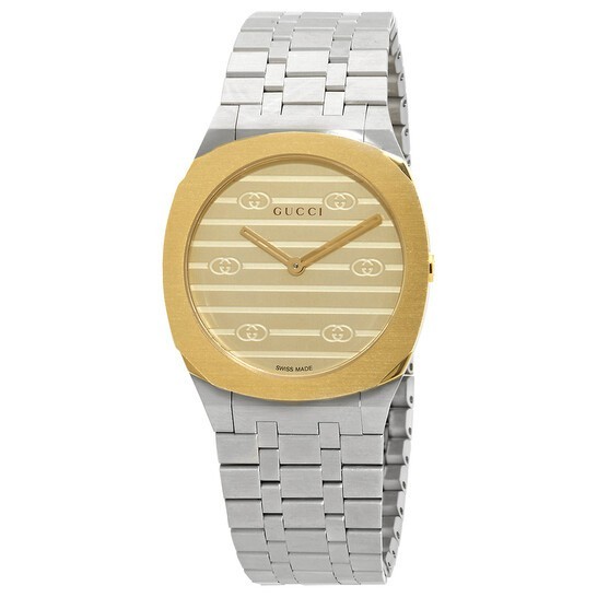 GUCCI 25H Quartz 30MM Brass Dial SS Women’s Watch YA163502 – SIMPLY ELEGANT! NIB