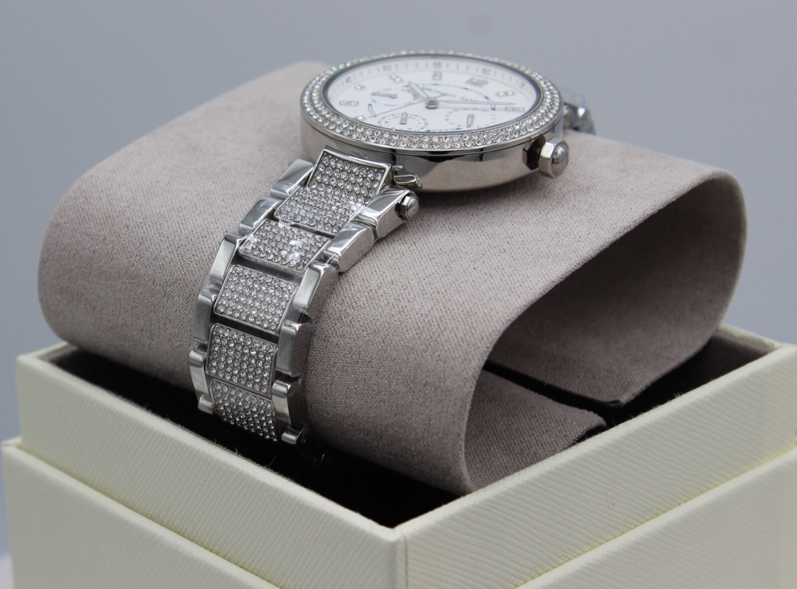 NEW AUTHENTIC MICHAEL KORS PARKER SILVER CHRONOGRAPH CRYSTALS WOMEN MK6759 WATCH