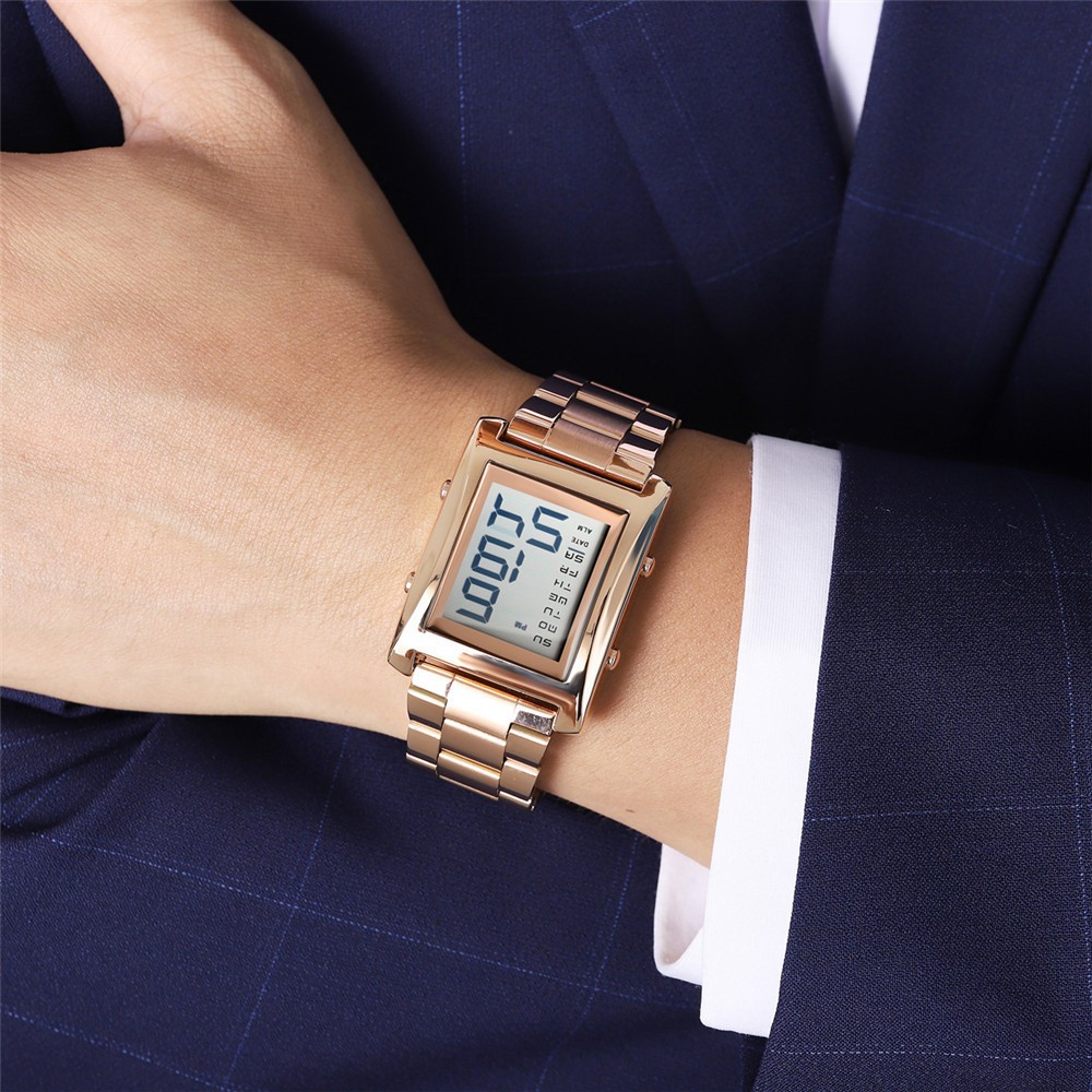 SKMEI Men Watch Rectangle Digital Wristwatch Steel Countdown Stopwatch Boy Watch
