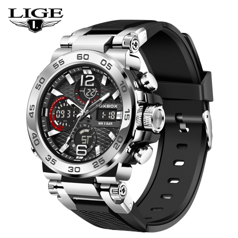LIGE FOXBOX Men Watch Quartz Digital Analog Luminous Waterproof Boys Wristwatch
