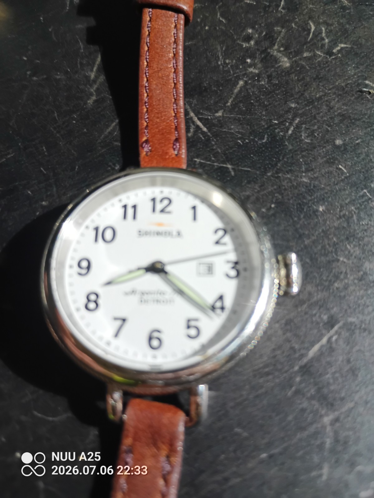 Shinola The Birdie 34mm Women’s Watch White Dial Arabic Date Brown Leather 50m