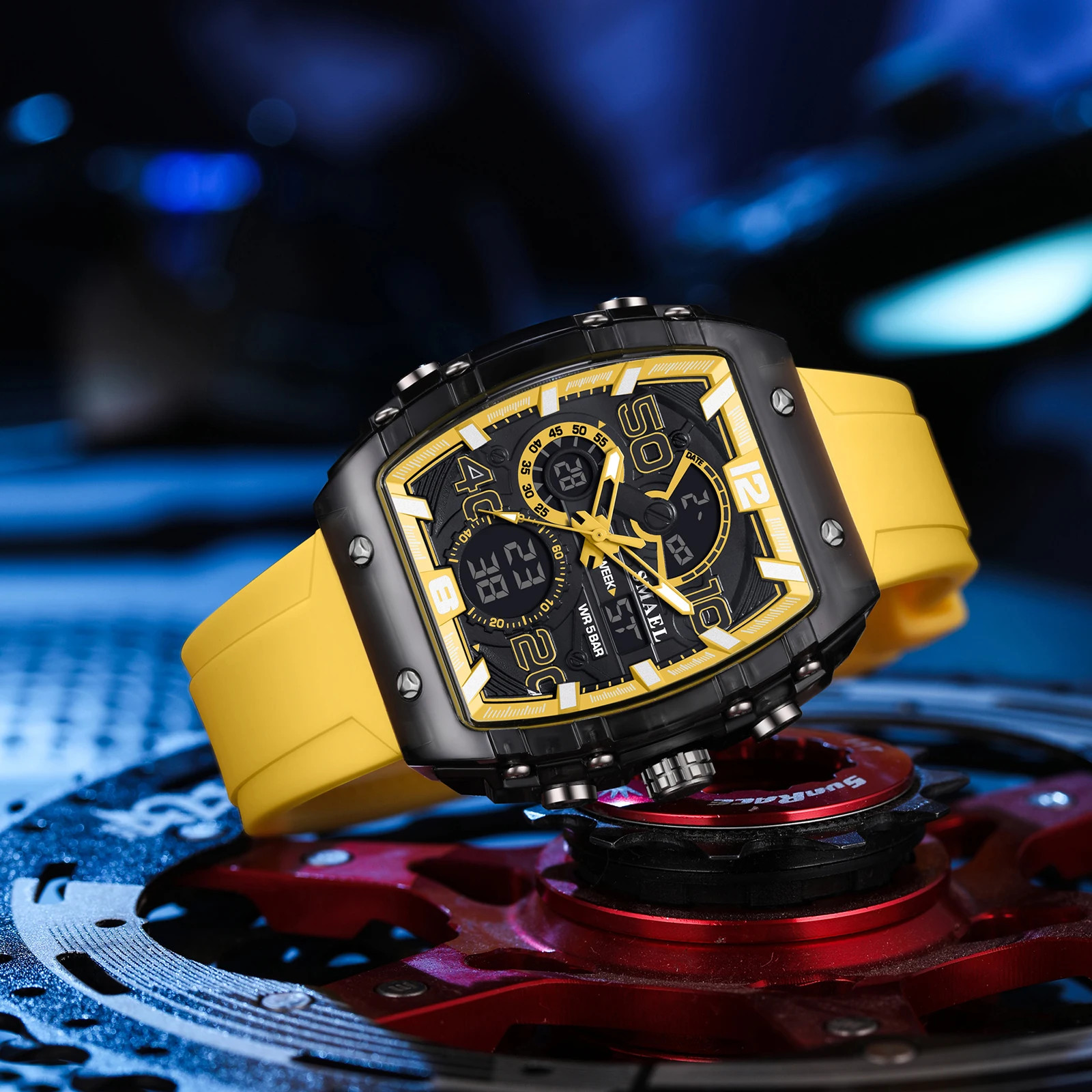 New Men’s Electronic Watch – Square Dual Display, Waterproof, Luminous, Multi-Co
