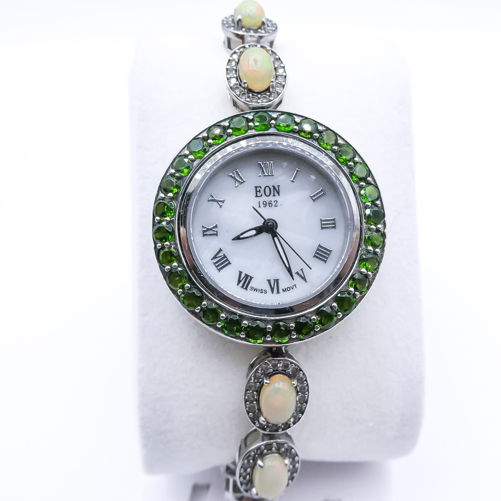 Sterling Silver Opal Halo Chrome Diopside Zircon Eon New Tennis Bracelet Watch