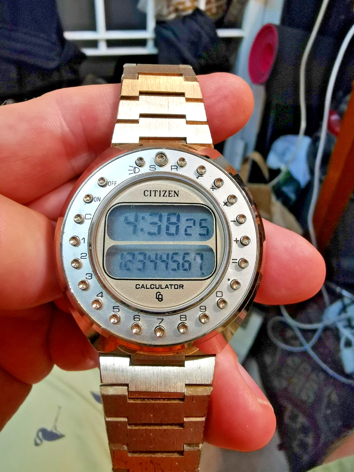 Citizen 59-2021 pinkish/reddish gold calculator round wathc from 1977, works