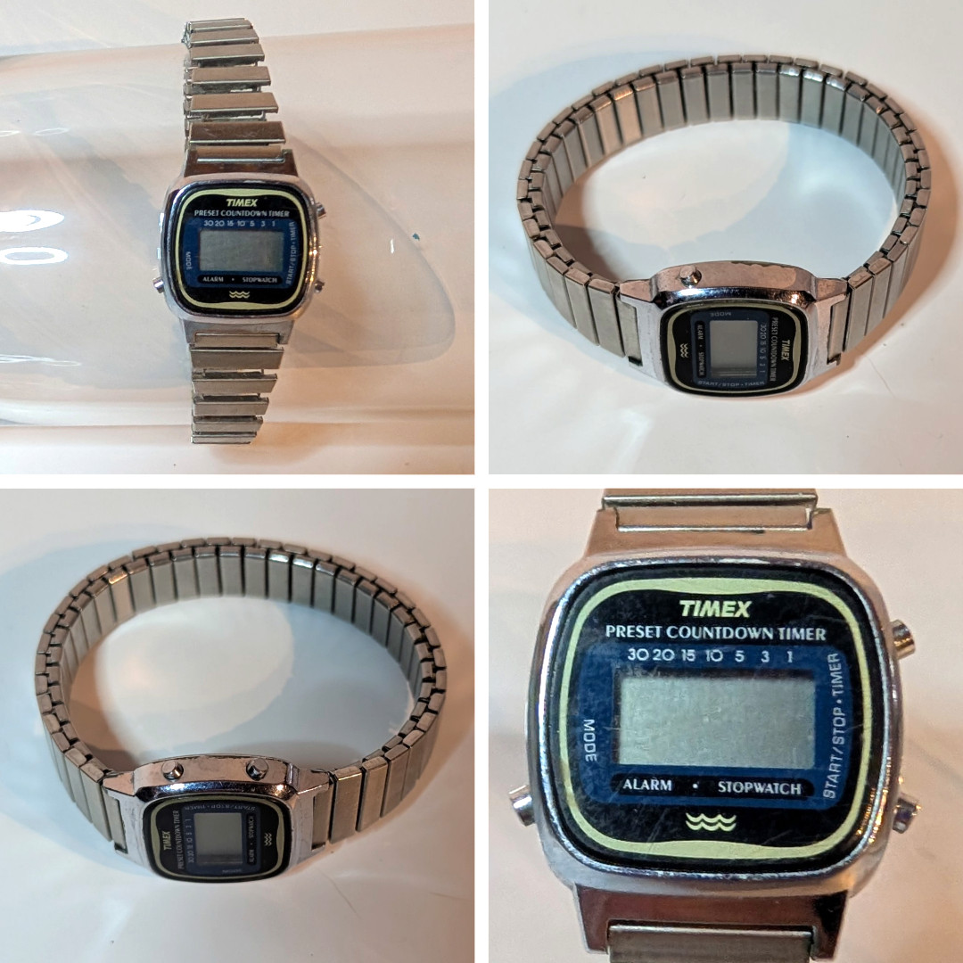 Vintage Timex LCD Preset Countdown Timer Watch, Silver-Tone, Flex Band, Japan
