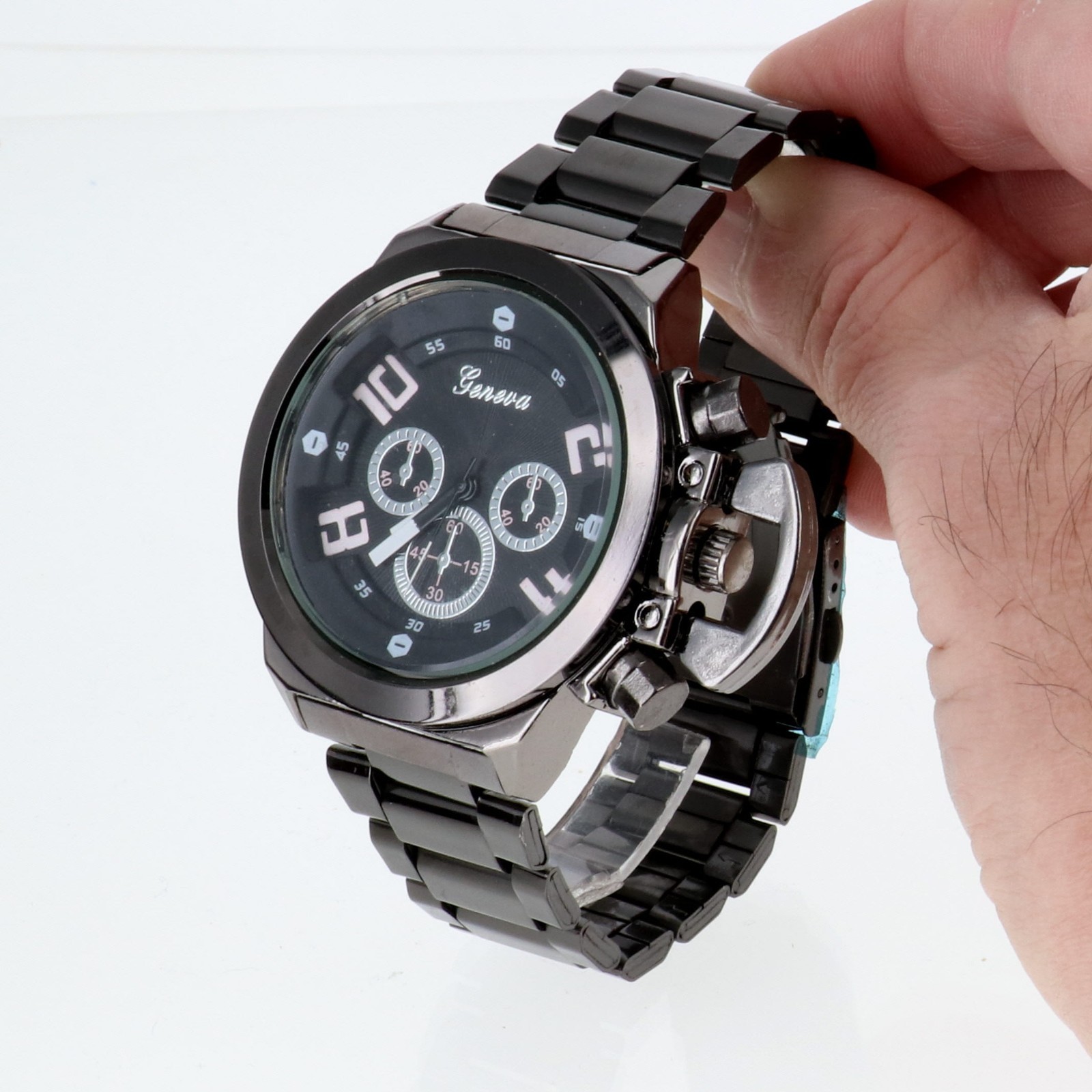 Geneva collection Men’s Oversize Watch & Crown Gun Finish Metal Band 61mm Wide