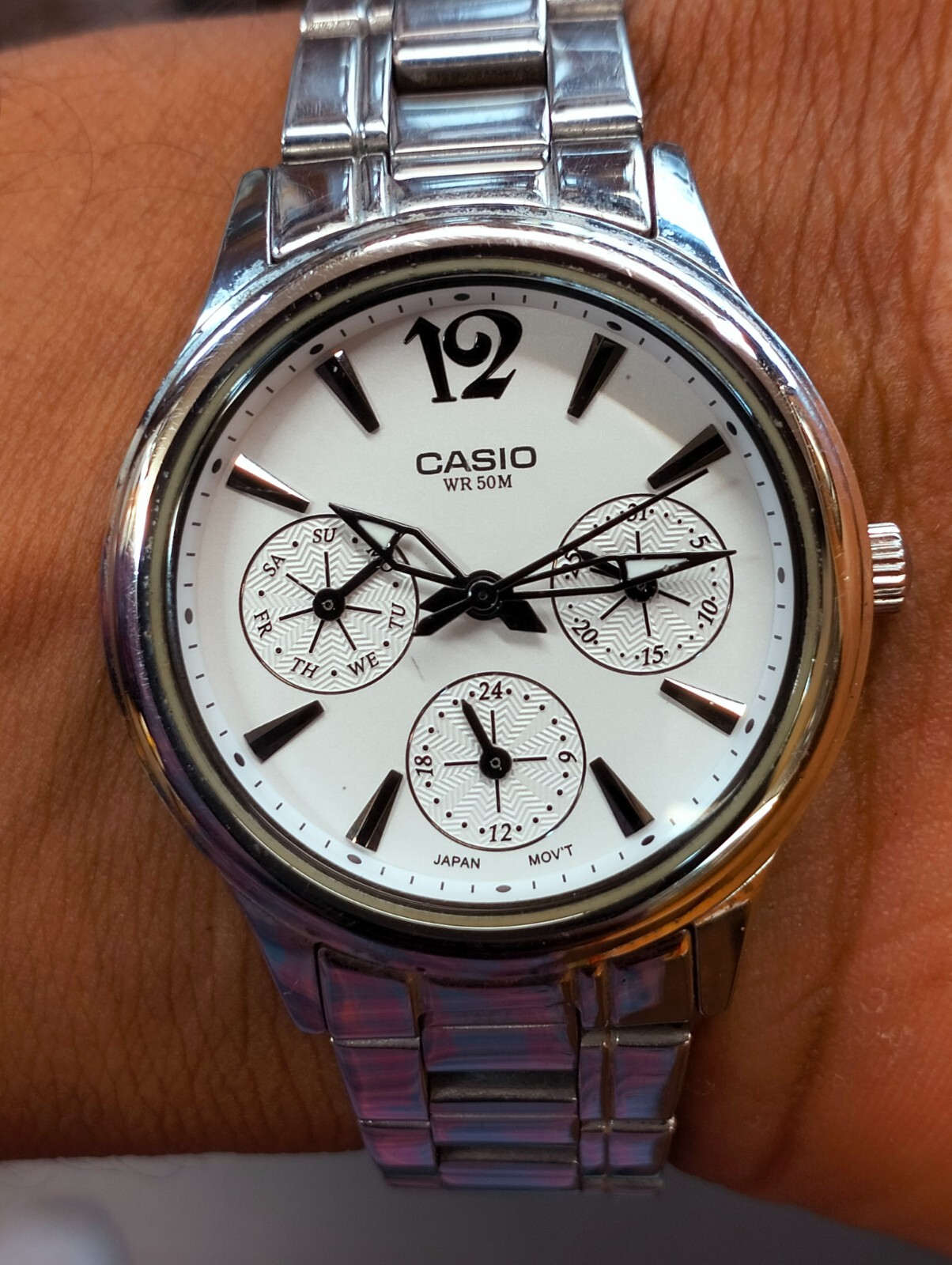MULTIFUNCTION QUARTZ WHITE DIAL LTP-2085 JAPAN WOMEN’S FULL WORK ALL ORG.