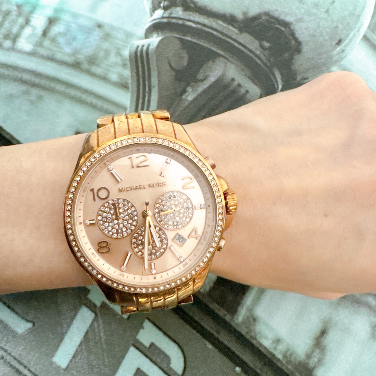 Michael Kors MK7251 Oversized Pilot Pavé Rose Gold-Tone Watch