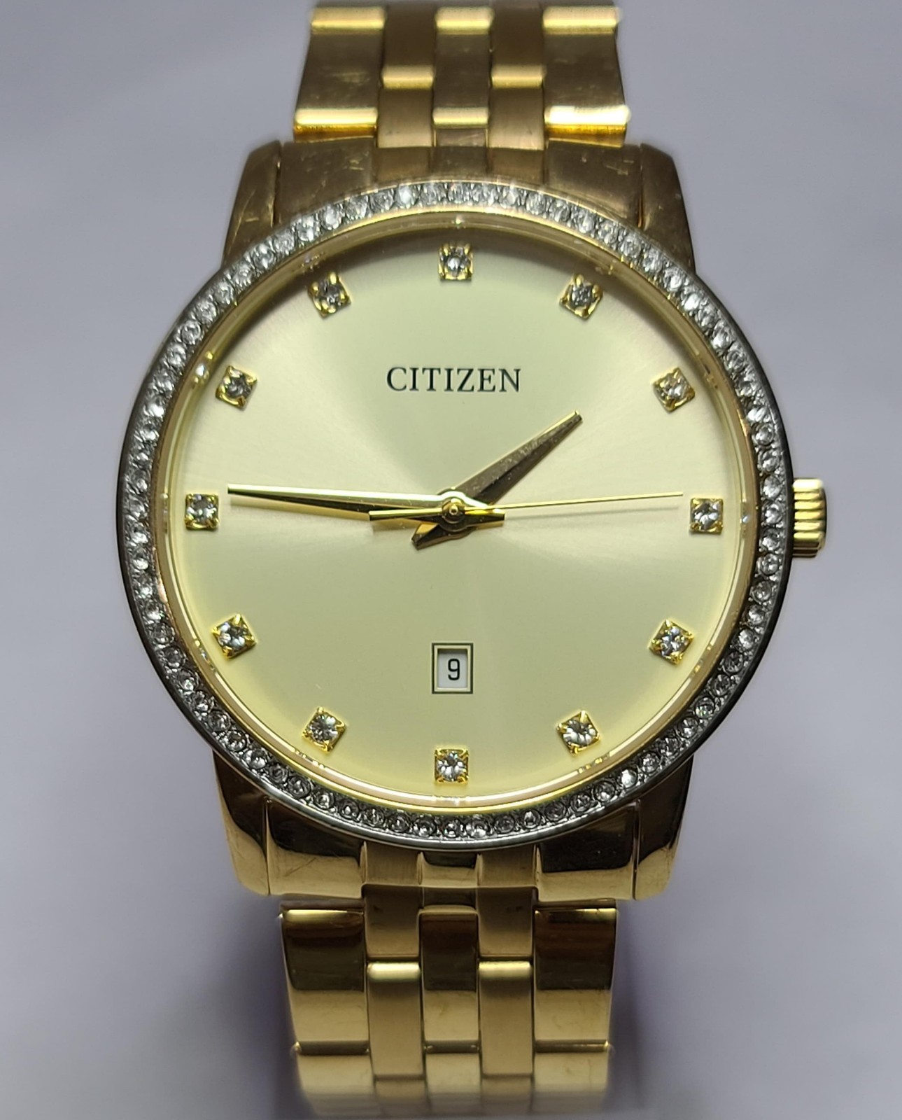 G111-S102014 CITIZEN ANALOG GOLD DIAL DIAMOND ACCENT WATCH FOR MEN C5-72