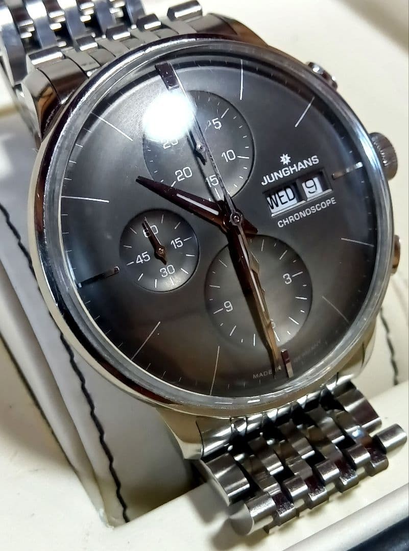Junghans Chronograph Day-Date Ref.027 4324 45 Dark Gray Dial Full Original Japan
