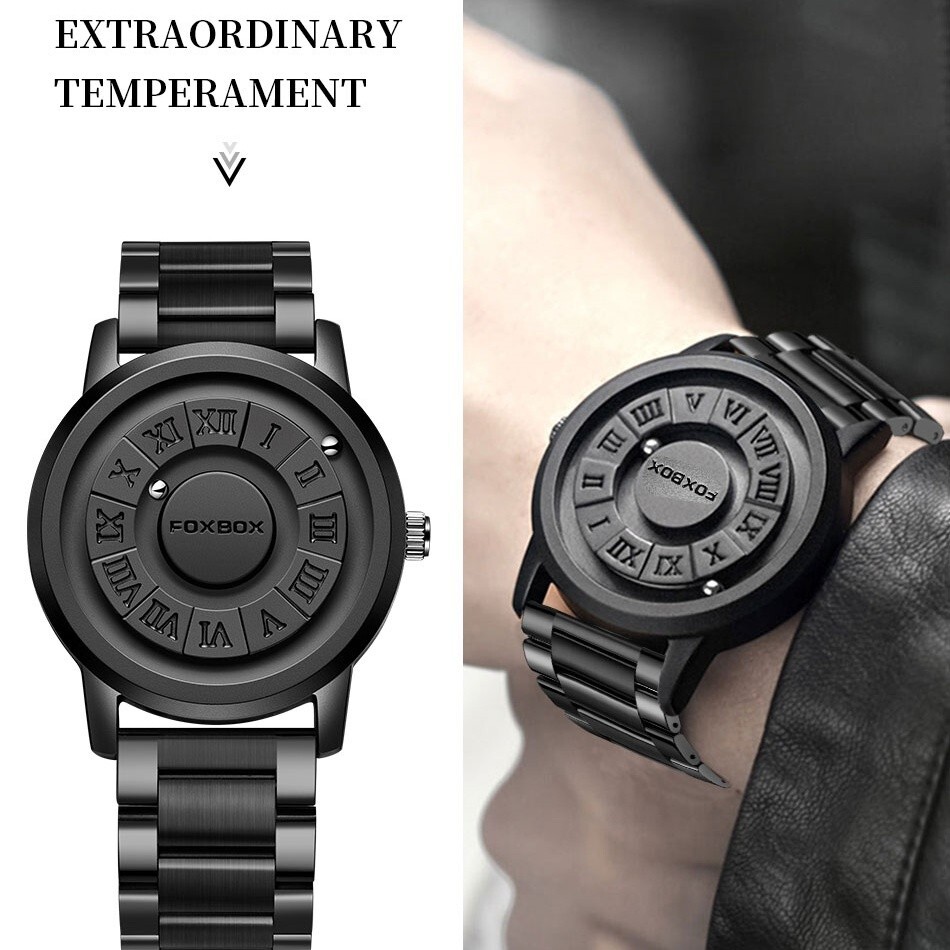 LIGE FOXBOX Men’s Quartz Watch Scrolling Bead Magne Wristwatches 3ATM Waterproof