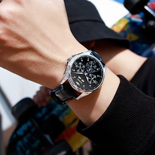 Automatic Mechanical Watch Men’s Waterproof Moon Phase Luxury Dial Men Strap