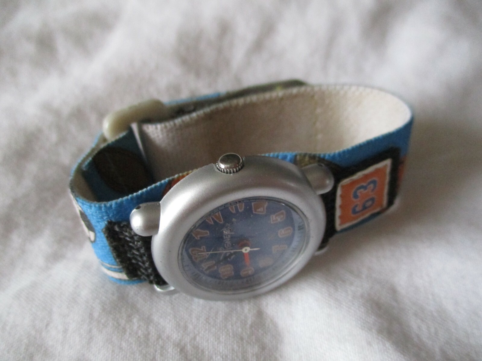 Disney Wristwatch Blue Hook & Loop Sport Themed Band Round Blue Face