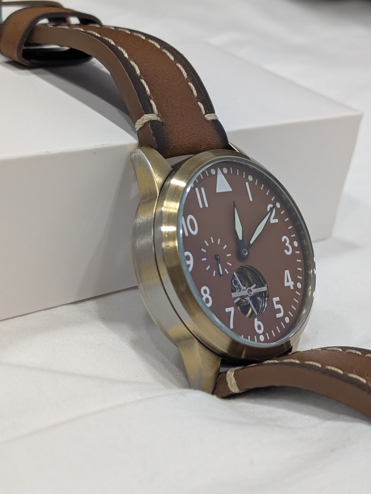 Seagull Automatic Military field watch, Solid brass. Chestnut sterile dial