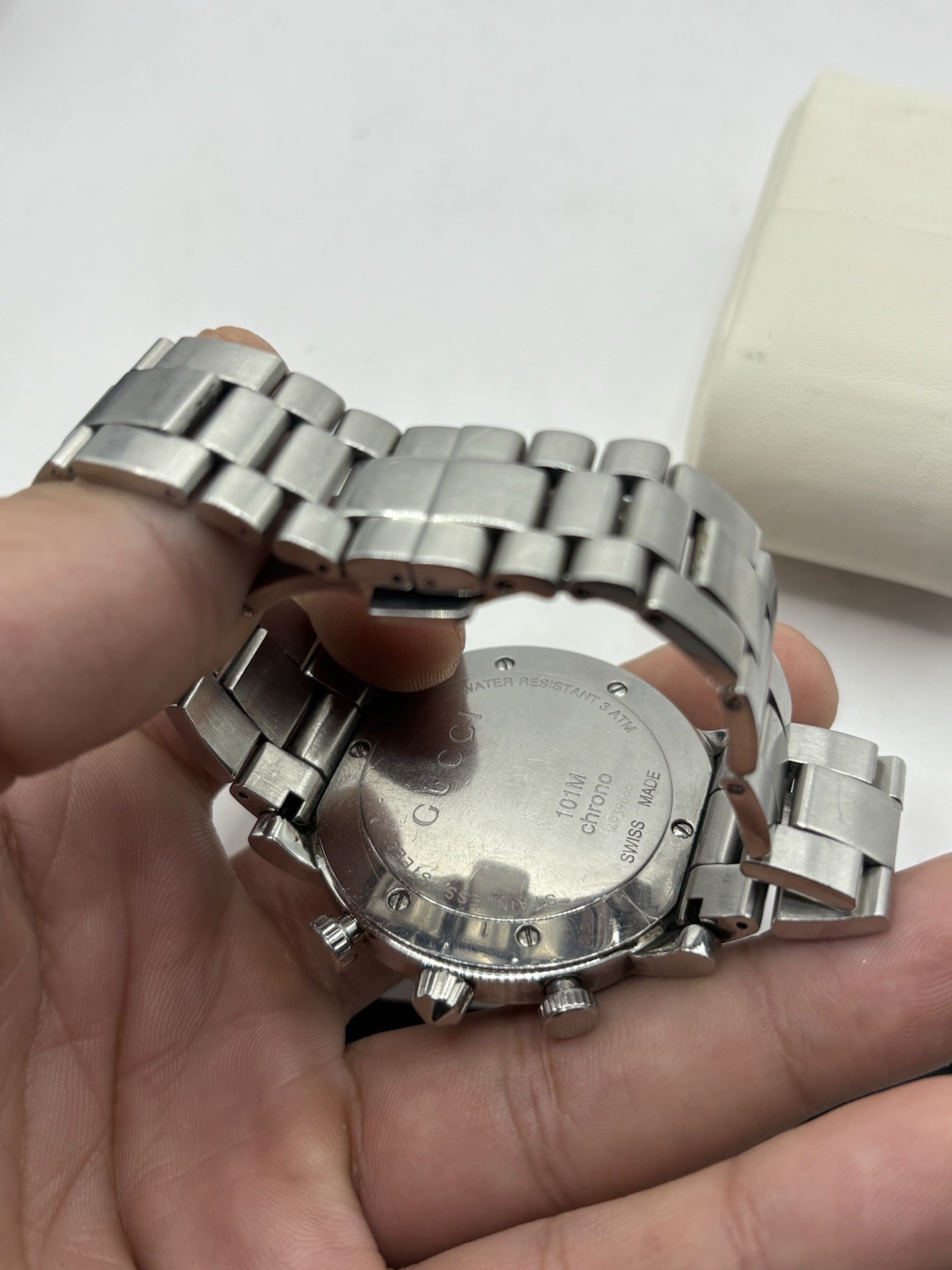 Gucci YA101324 G Shape Chronometer Men’s Swiss Made Diamond Watch Working