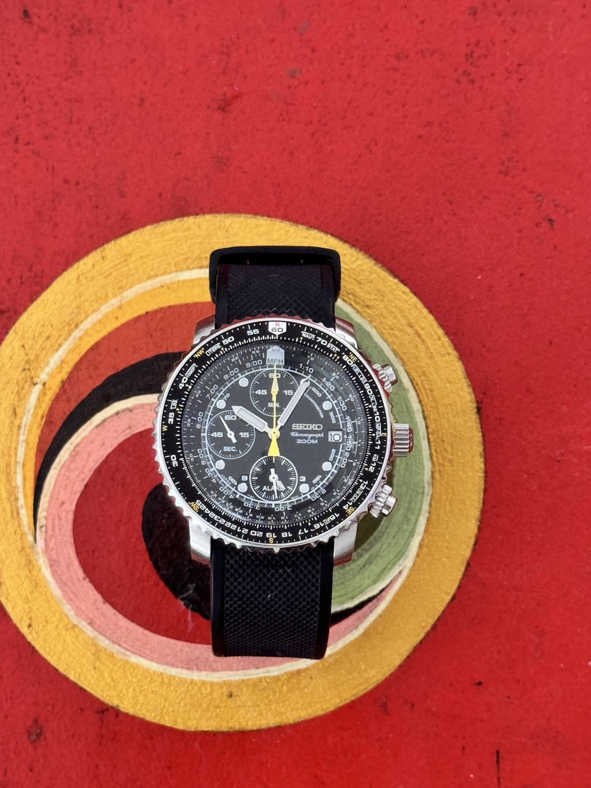 Seiko Flightmaster Chronograph 200m Quartz 42mm Black Dial Slide Rule sna411