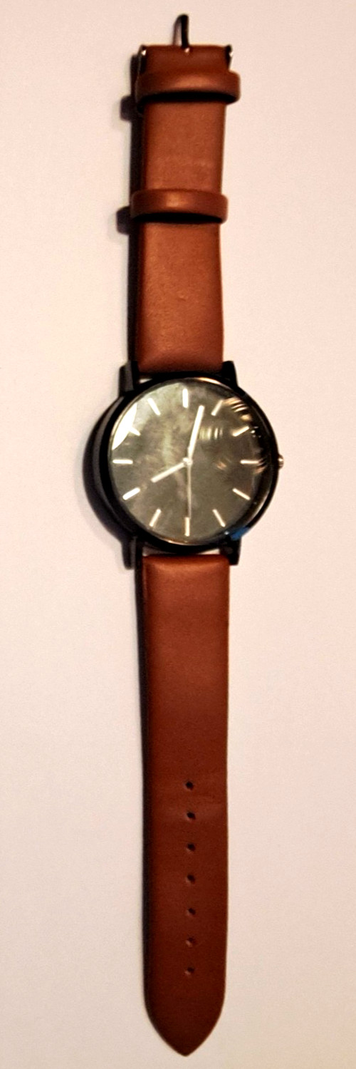 Custom Minimalist Black Face Brown Leather Watch for Men