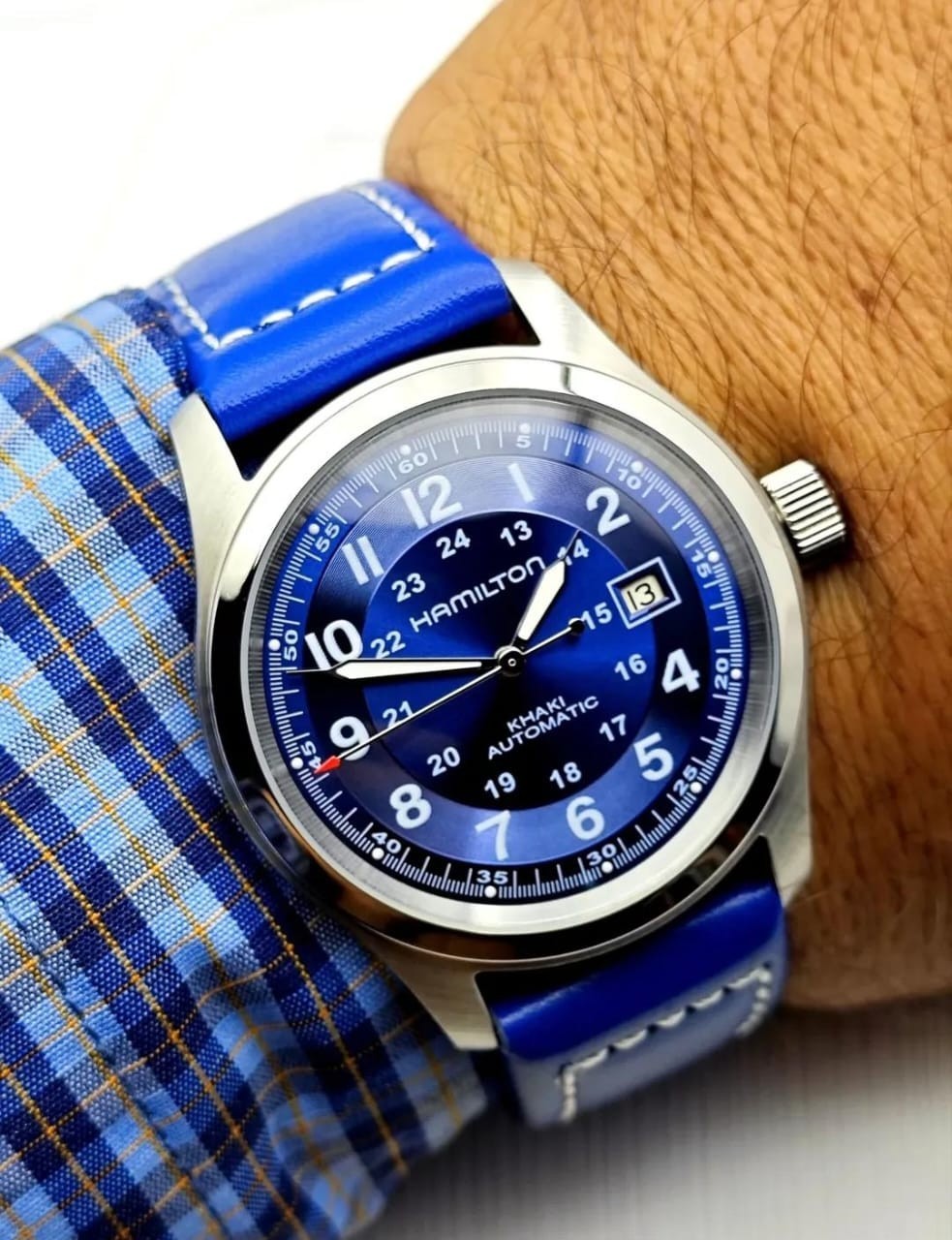 Hamilton khaki field automatic blue dial mens watch