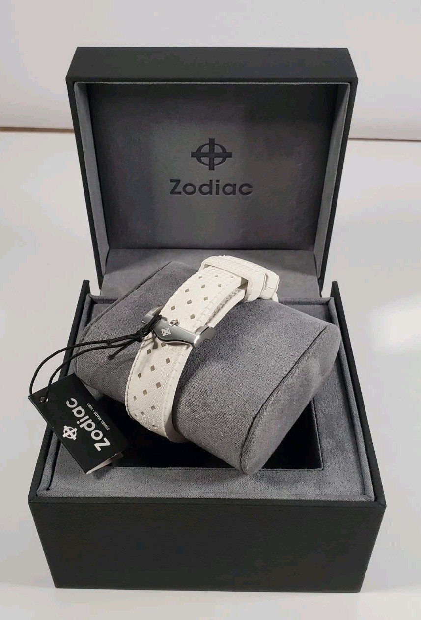 Zodiac Super Sea Wolf Diver Automatic White Teal Dial Rubber Watch ZO9309 $1589