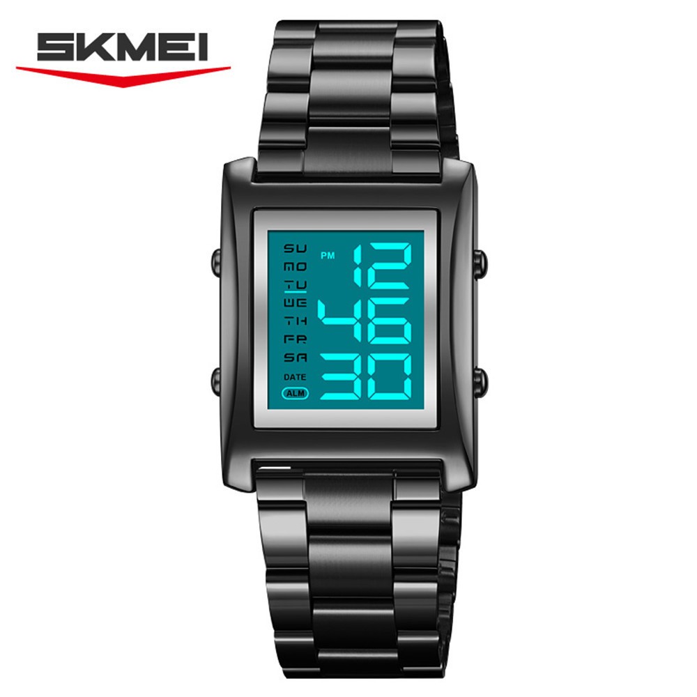 SKMEI Men Watch Rectangle Digital Wristwatch Steel Countdown Stopwatch Boy Watch