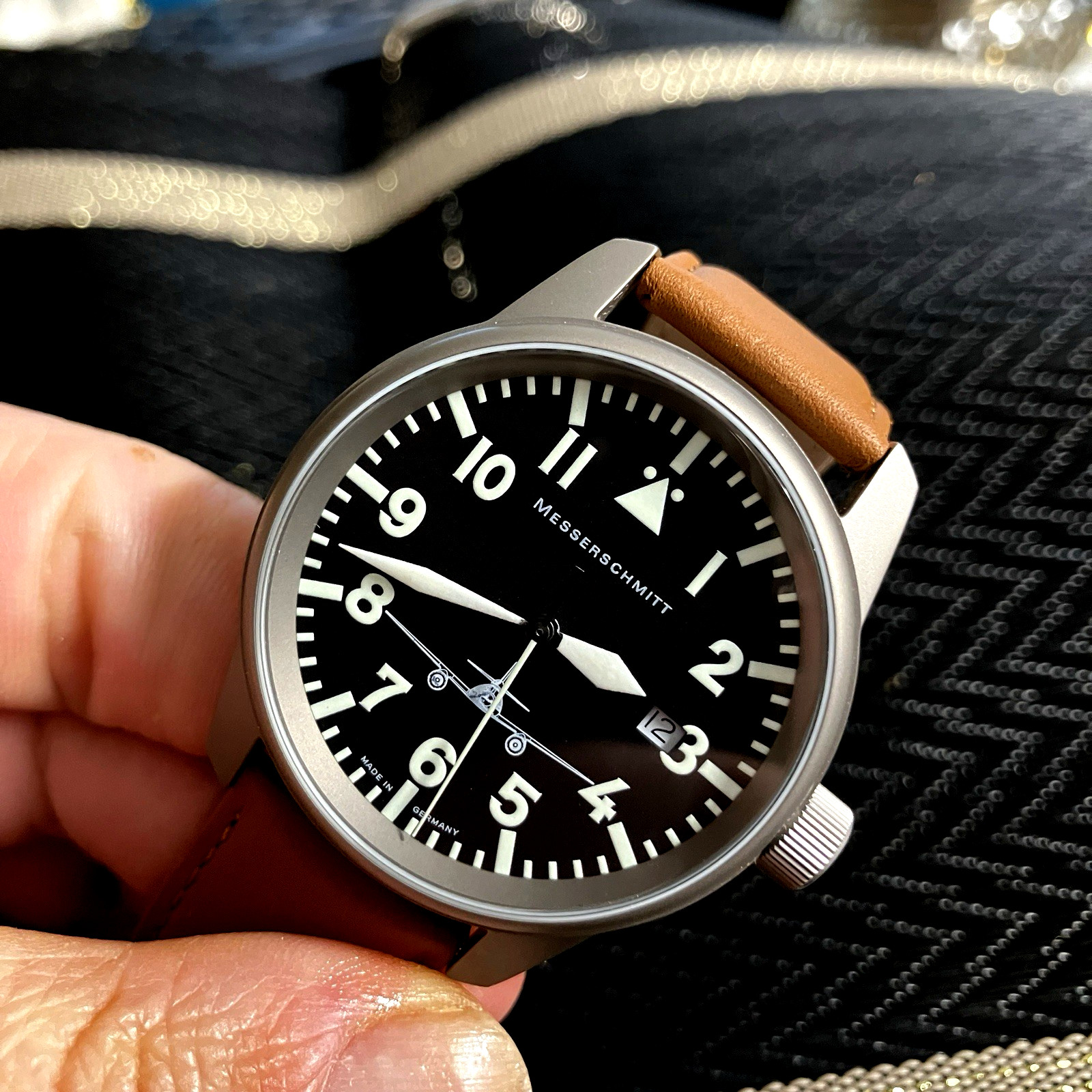 Mens Germany Pilot Titanium Messerschmit Watch Black Dial 41mm