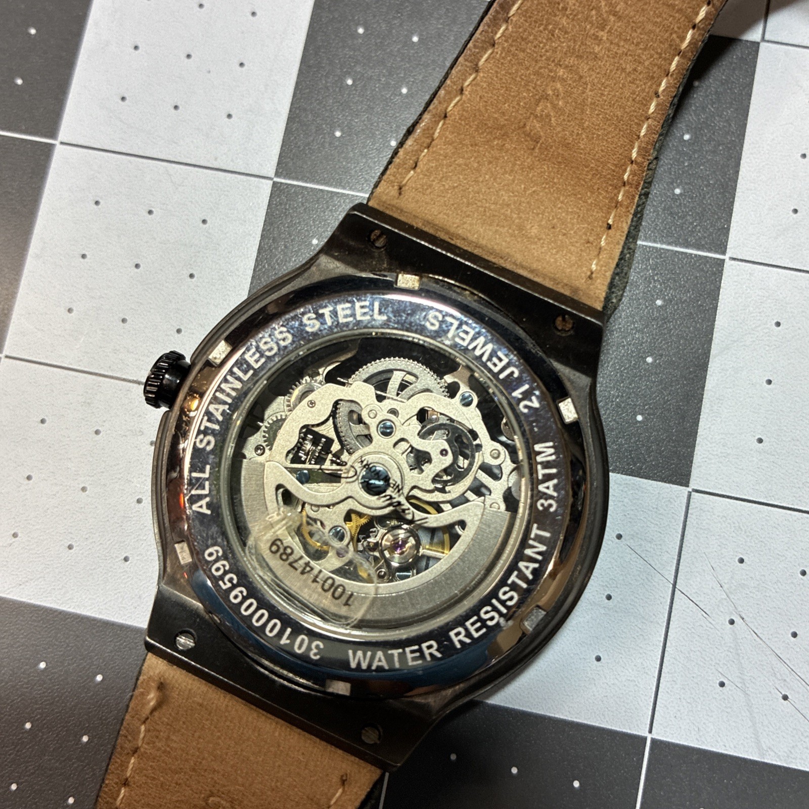 Kenneth Cole KC8048 Automatic Skeleton Men’s Watch Black Leather NIB
