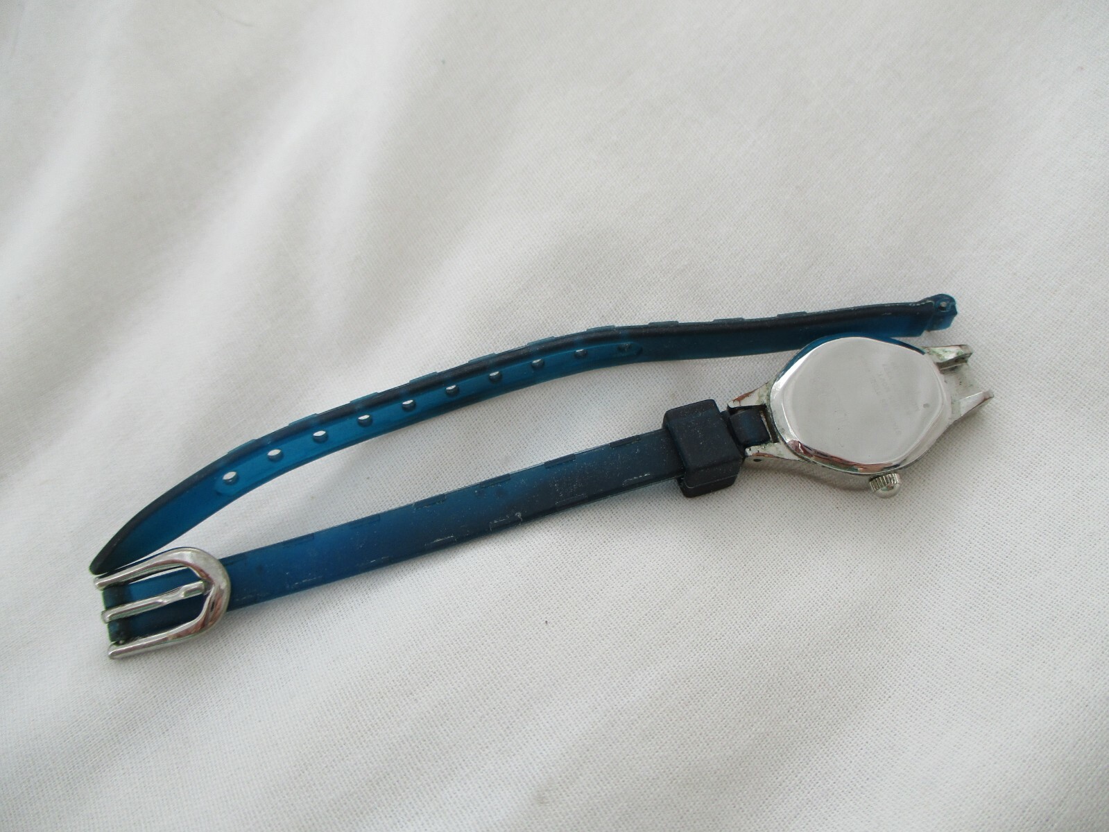 Mudd Watch Silver Tone Round Blue Face Navy Blue Buckle Band Stylish