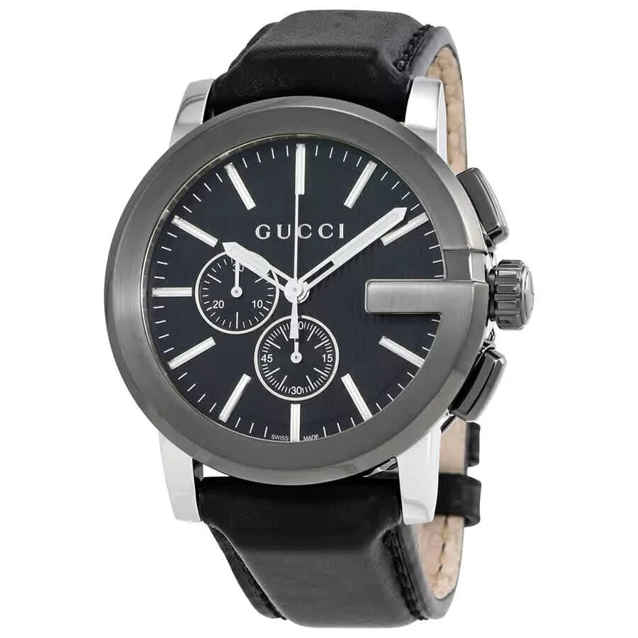 GUCCI G-Chrono YA101205 Black Dial Black Leather Men’s Watch 44mm