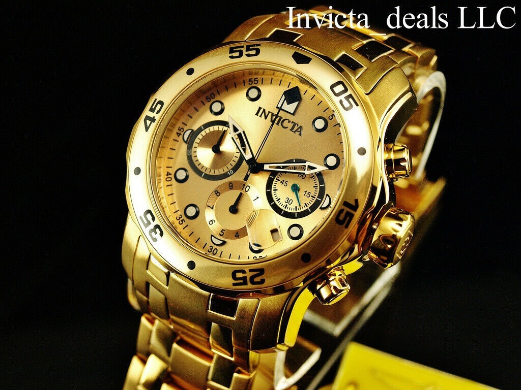 Invicta Men’s 48mm PRO DIVER Scuba Chronograph Gold Dial 18K Gold Plated Watch