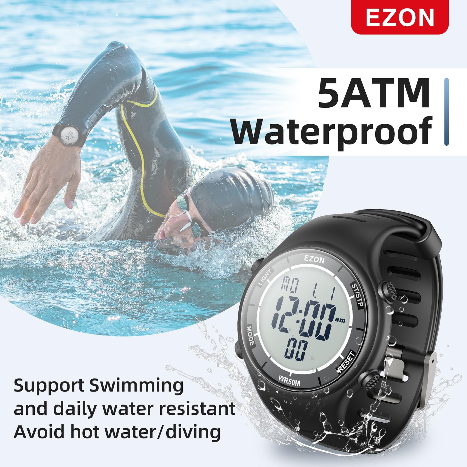 Digital Watch Waterproof Stopwatch Alarm Backlight Wrist Watch