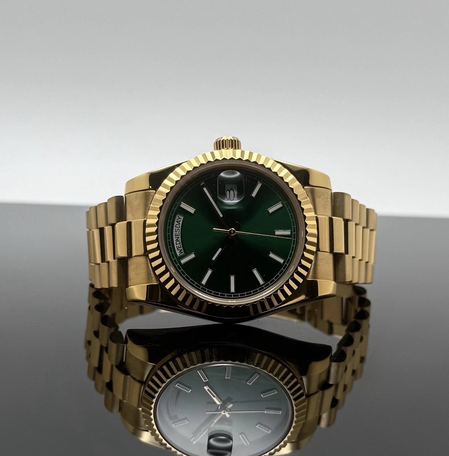 without box or papers Custom 36mm Gold President Green Dial Style Mod Wa G2U