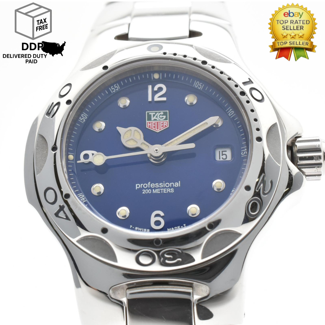 Vintage [N MINT] TAG HEUER Kylium WL1316 Blue Dial Date Quartz SS Women’s Watch