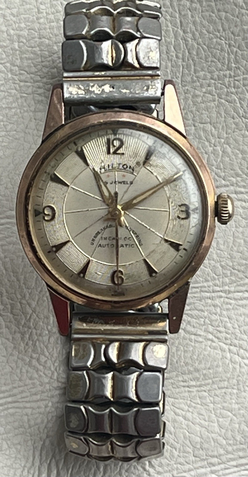 Hilton 15 Jewels Automatic Incabloc Gold Tone Silver Dial Stainless Steel Band