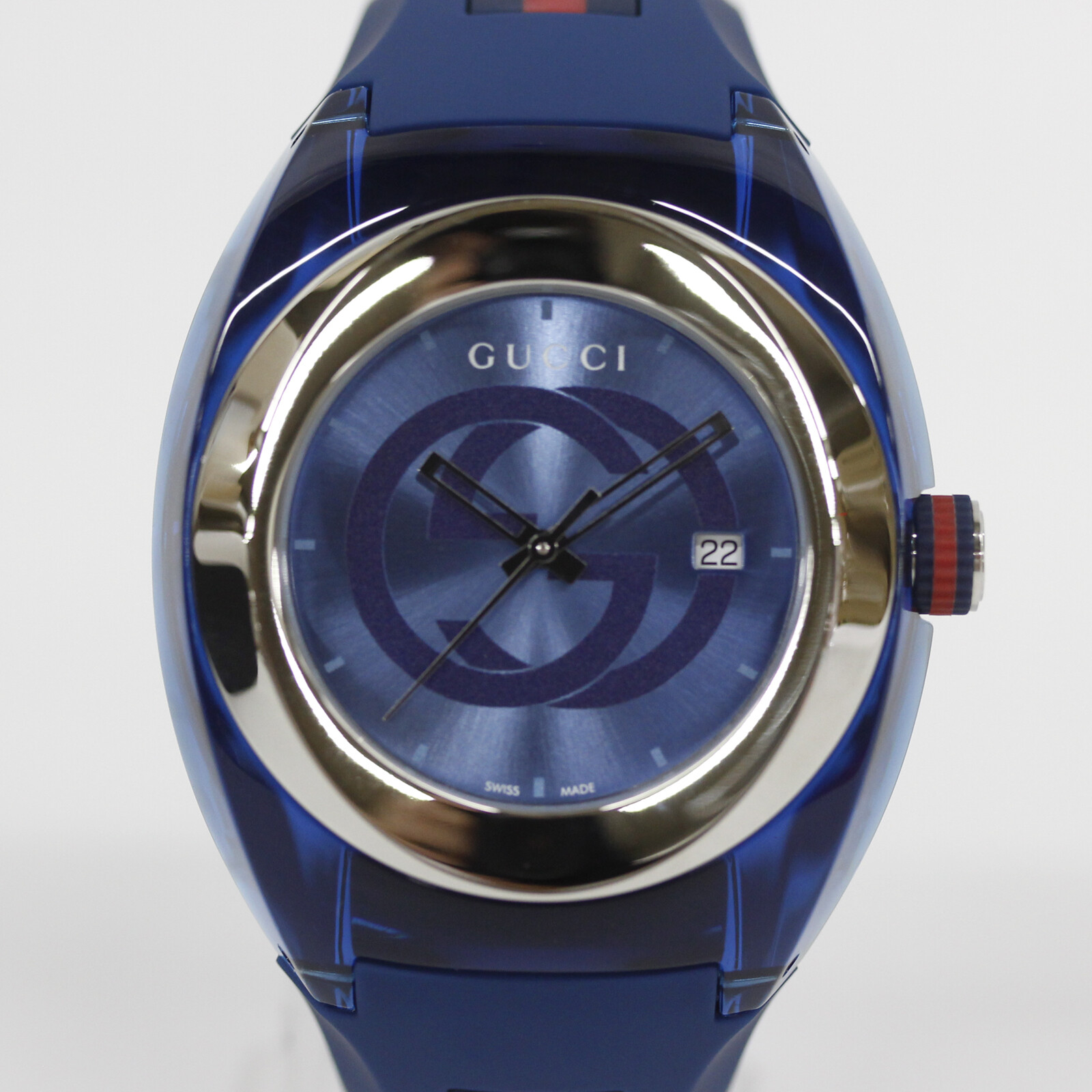 GUCCI SYNC YA137104A Analog Quartz Sapphire Crystal Blue Blue