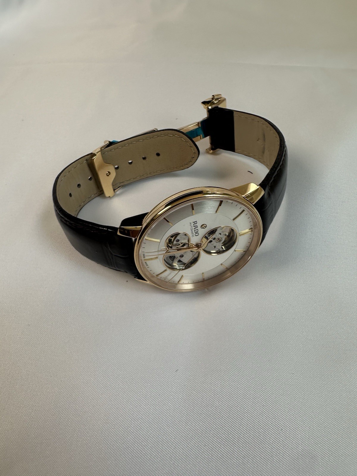 Rado Coupole Skeleton Dial Automatic Gold Tone Case Black Leather 41mm Box