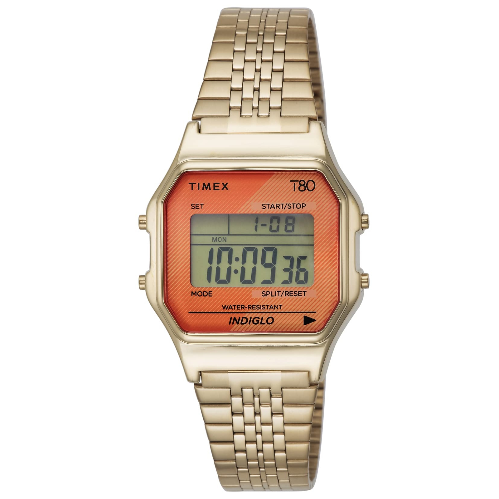 TIMEX Wristwatch T80 TW2V19500 Orange Dial Gold Brass Quartz Digital America New