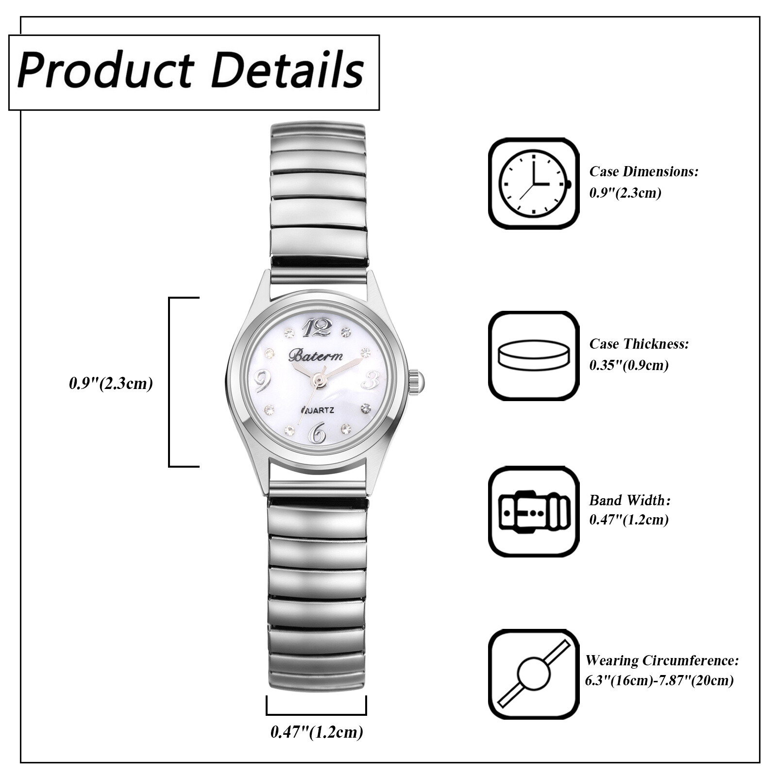 Women Delicate Small Dial Simple Silver Elastic Strap Arabic Analog Quartz Watch