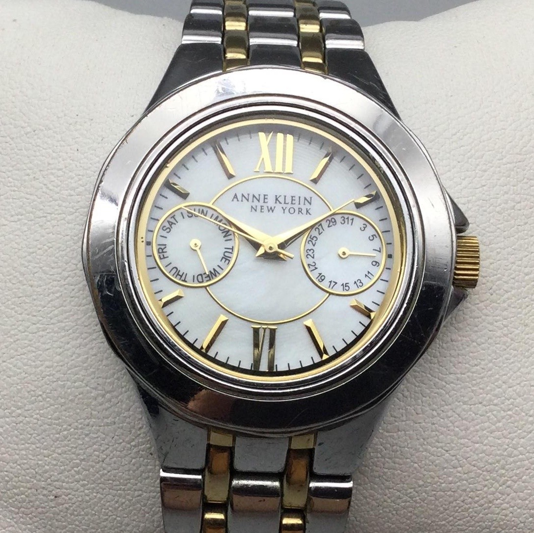Anne Klein II Womens Watch 34mm Two Tone Bracelet Day Date New Battery 7″