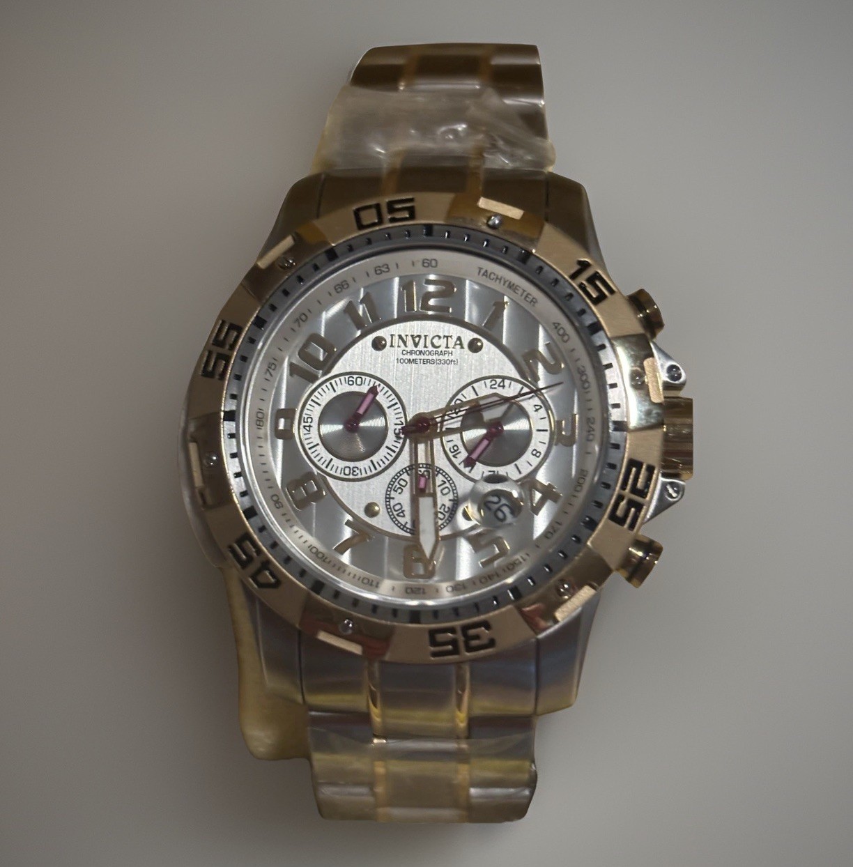 Invicta Mens Sport Watch Stainless Steel Watch 100 M/330 Ft. Tachymeter Gold