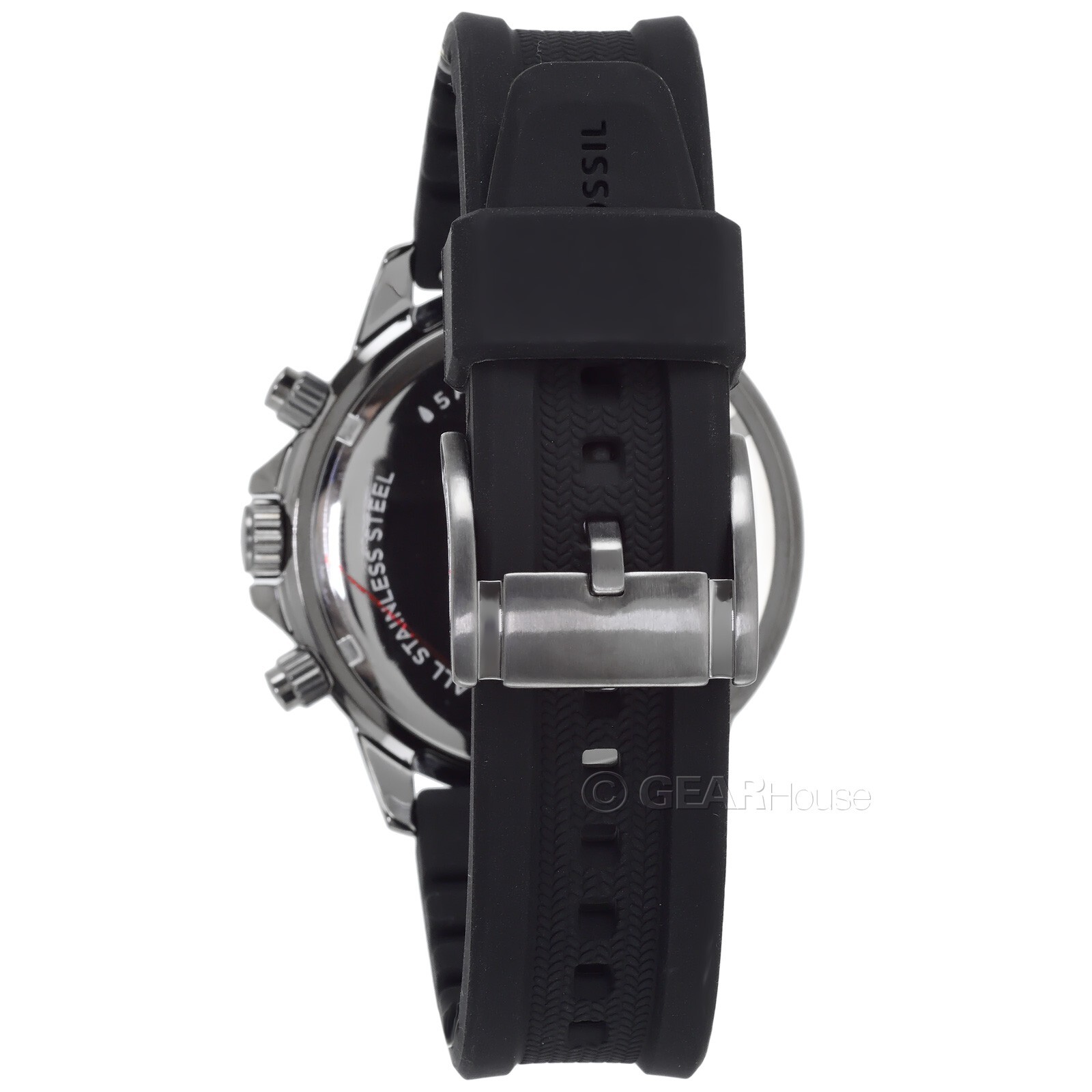 FOSSIL Bannon Mens Dark Gray Multifunction Watch, Day Date, Black Silicone Band