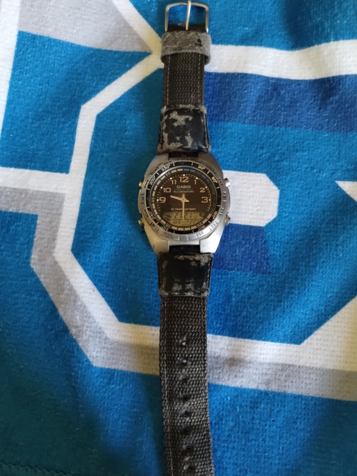 Casio Fishing Gear Watch Men 40mm Black Dial Steel Analog Digital AMW-700