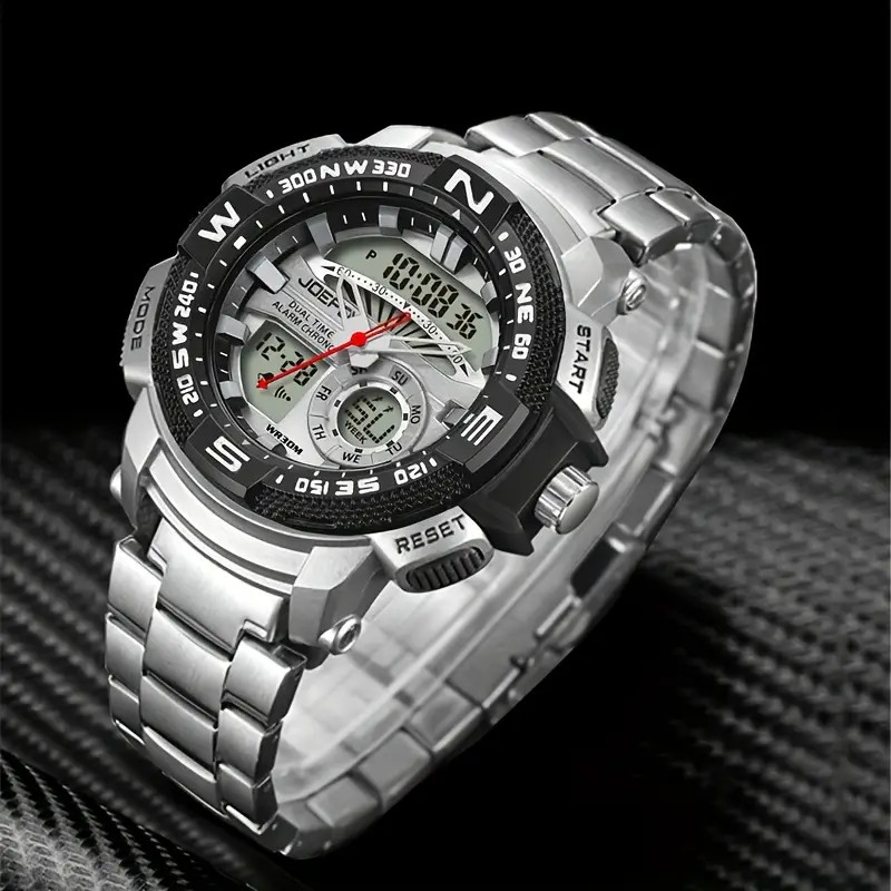 Large Face Dual Display Analog & Digital Quartz Movement Watch with Chronograph