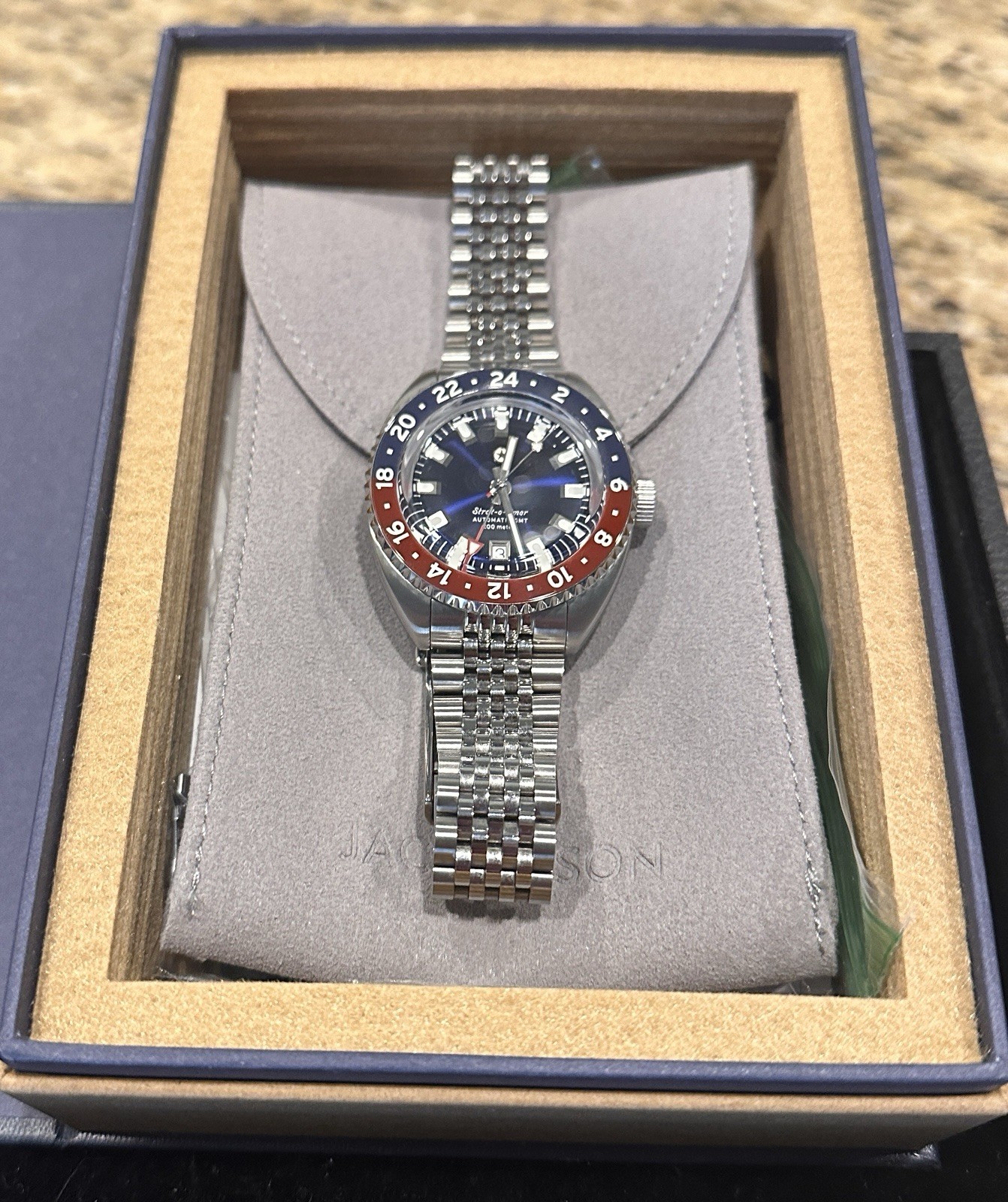 Jack Mason Strat-o-timer Automatic GMT 200m 40mm Blue Dial Pepsi Bezel Set