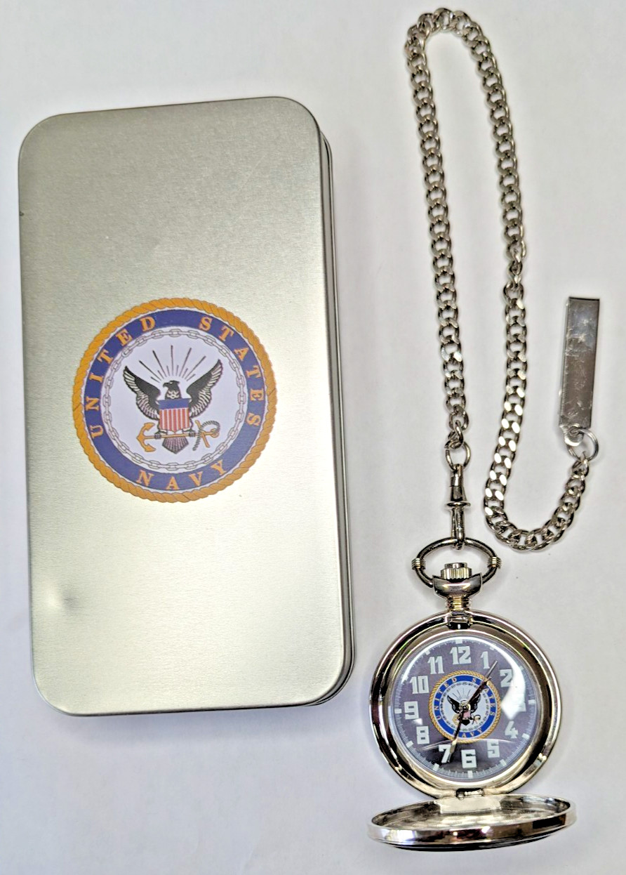 US United States Navy Hunter Pocket Watch w/ Chain & Tin – Runs Well Tested
