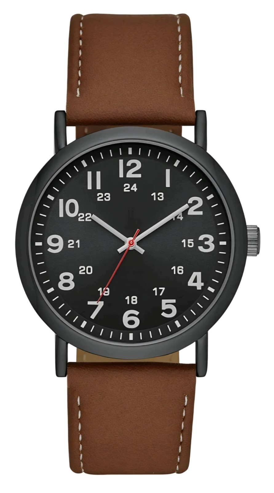 George Watch for Men Gunmetal Case, Black Easy Read Dial and Cognac Vegan Leathe