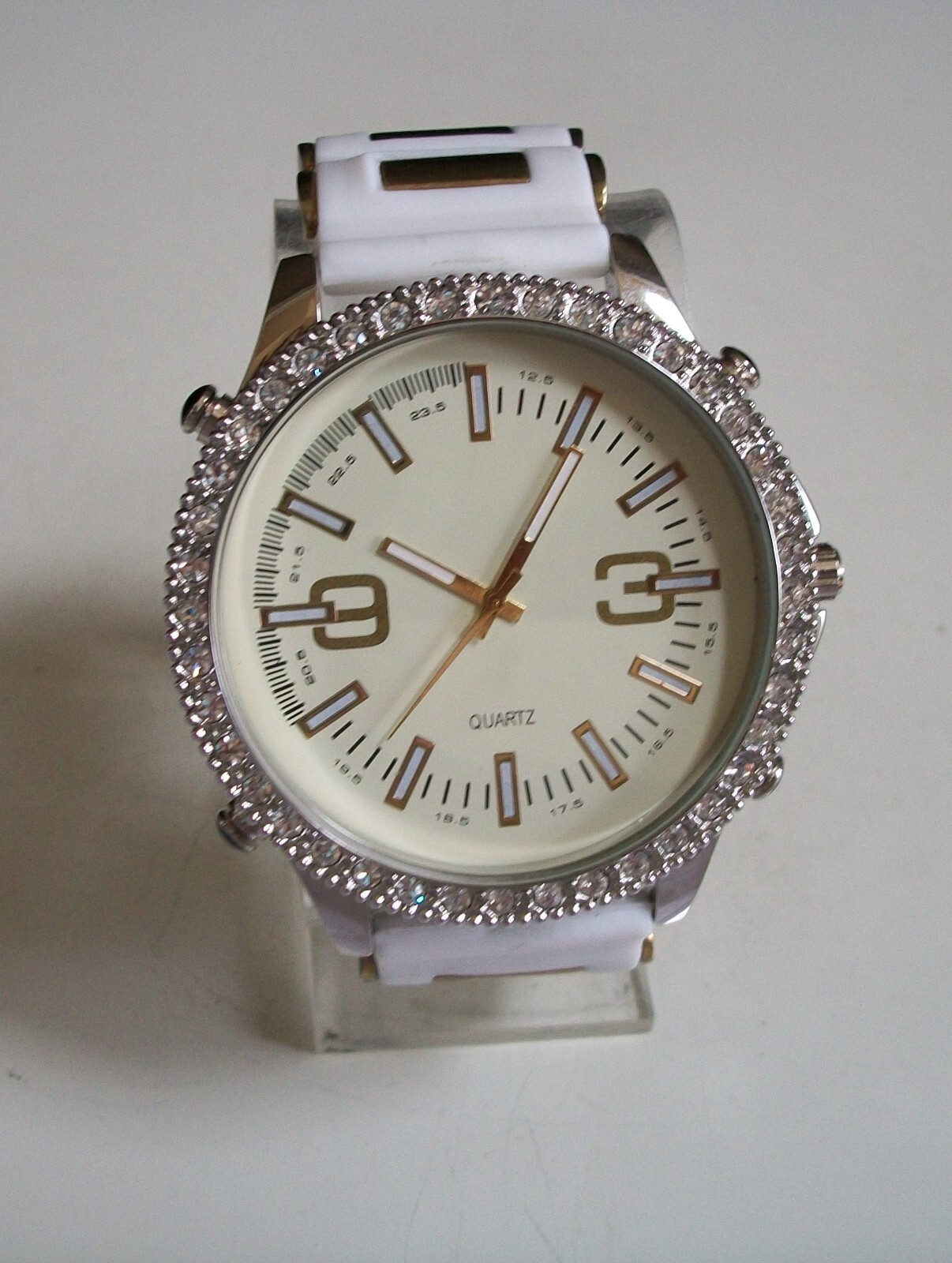 Men’s Silver, White & Gold Finish Silicone Band Fashion Casual Hip Hop Watch