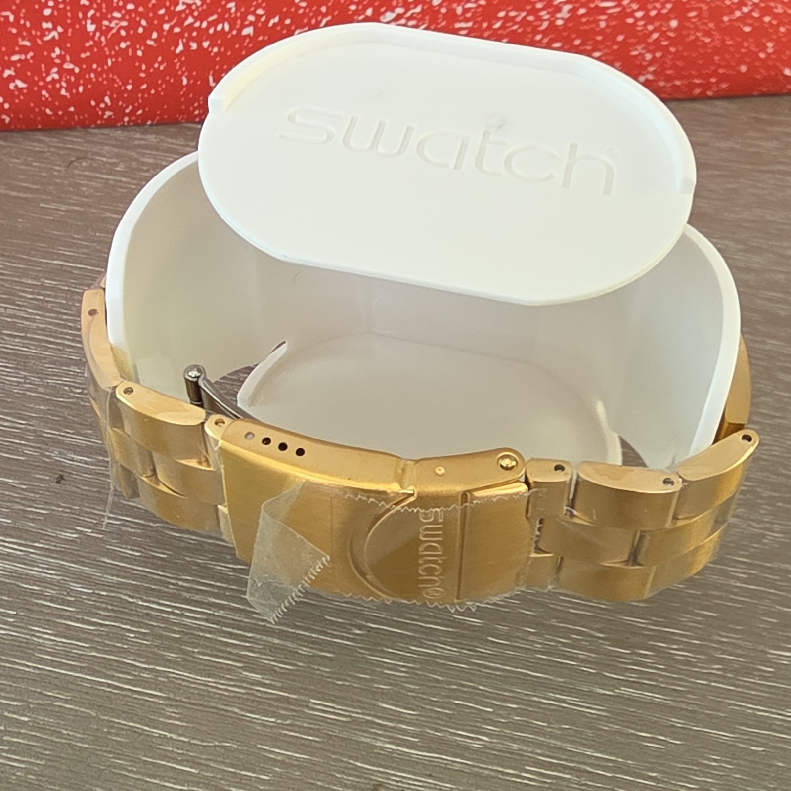 Swatch Chronograph Quartz Gold Dial/Case 40-43.9mm Clear Plastic Strap