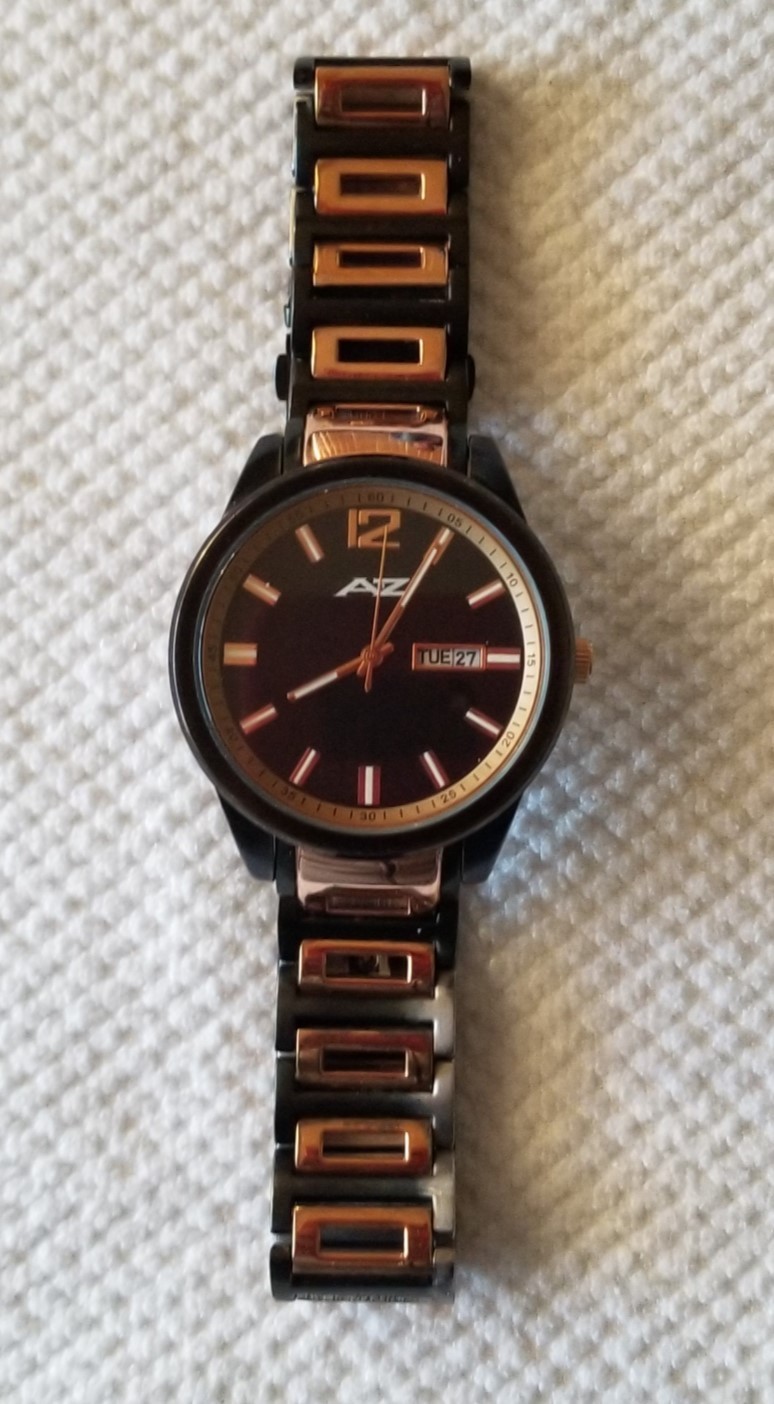 Men’s A2Z Day/Date Rose Gold/Brown Watch Brown Dial Link Band 8.25″ Max Running