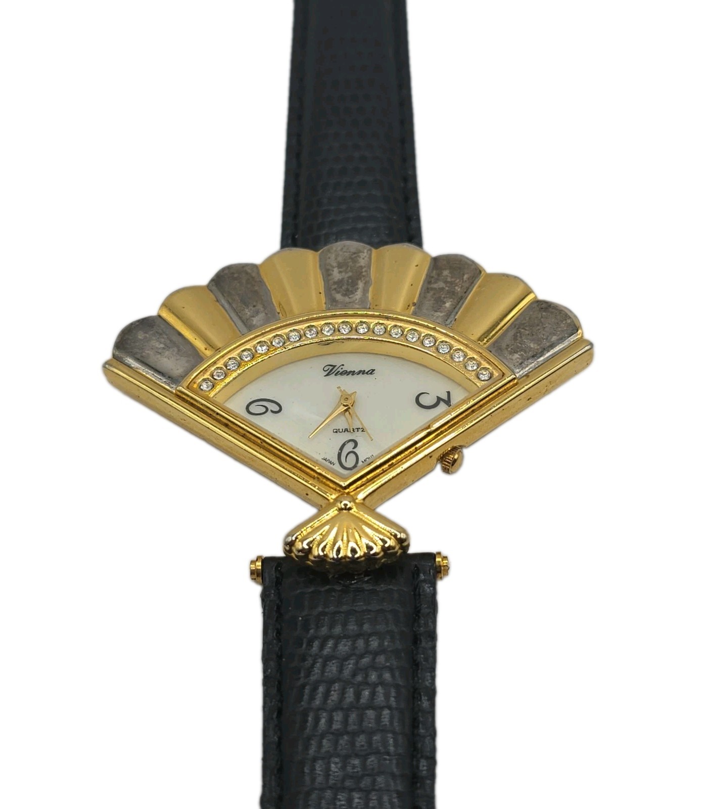 Vintage Vionna Quartz 2-Tone Fan Shaped Analog Watch (Read)